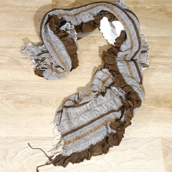 Cejon Brown Stripe Scarf with Ruffles / Chunky Fashion Scarf - Picture 5 of 5